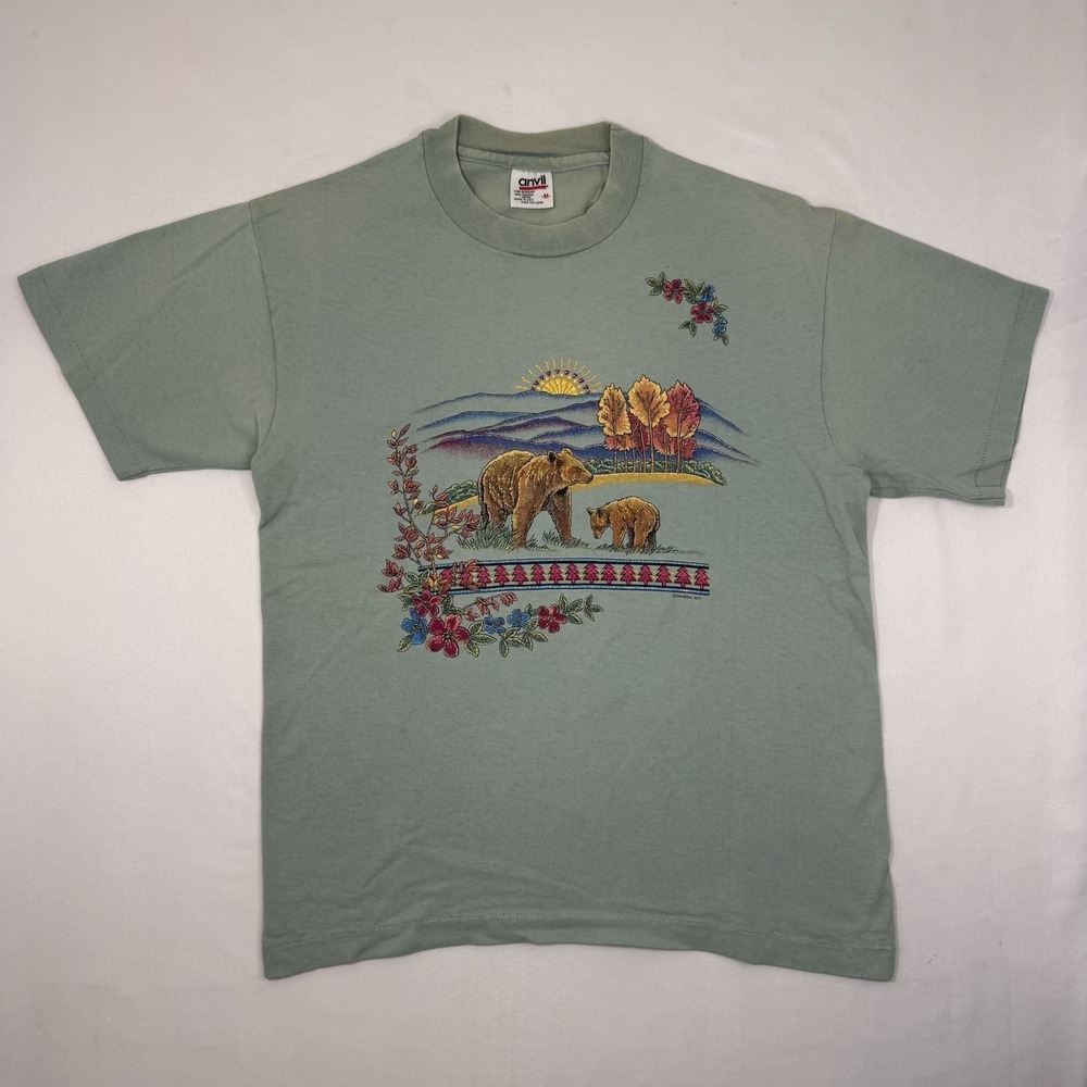 Vintage 90s Sansegal Brown Bear Puff Print Nature T-Shirt Size Medium Faded USA